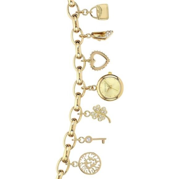Women's Premium Crystal Accented Gold-Tone Charm Bracelet Watch, 10/7604CHRM - Picture 2 of 7